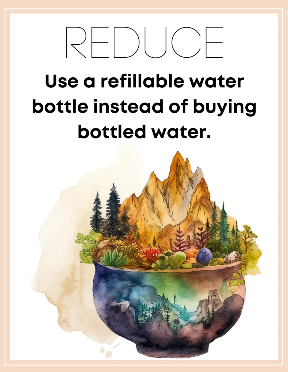 Reduce poster 1 of 7: use a refillable water bottle instead of buying bottled water.