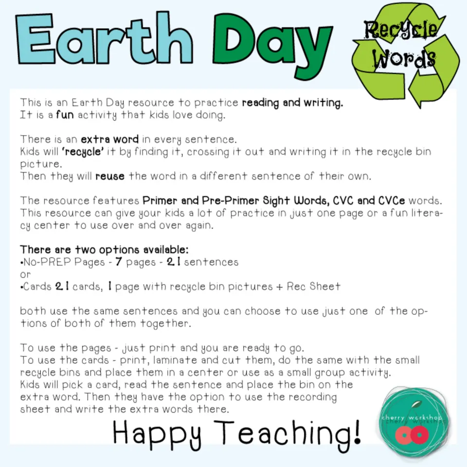 Teacher directions for finding and reusing extra words in 21 sentences, using worksheets or sentence cards