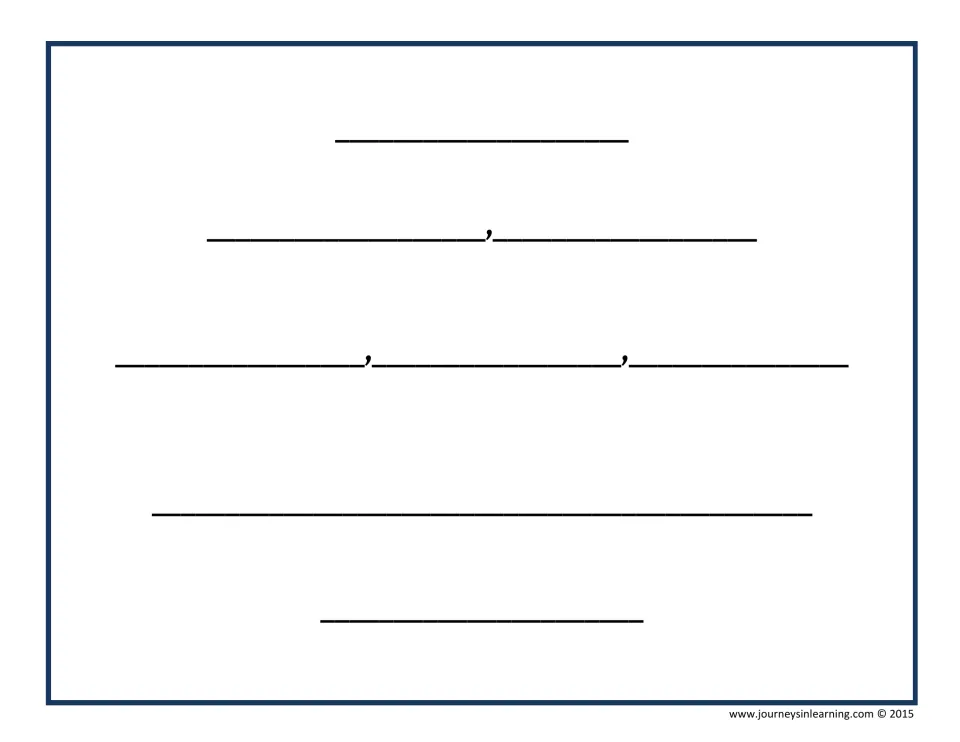 Blank cinquain template without a title word: students choose their own topic and write a five-line cinquain