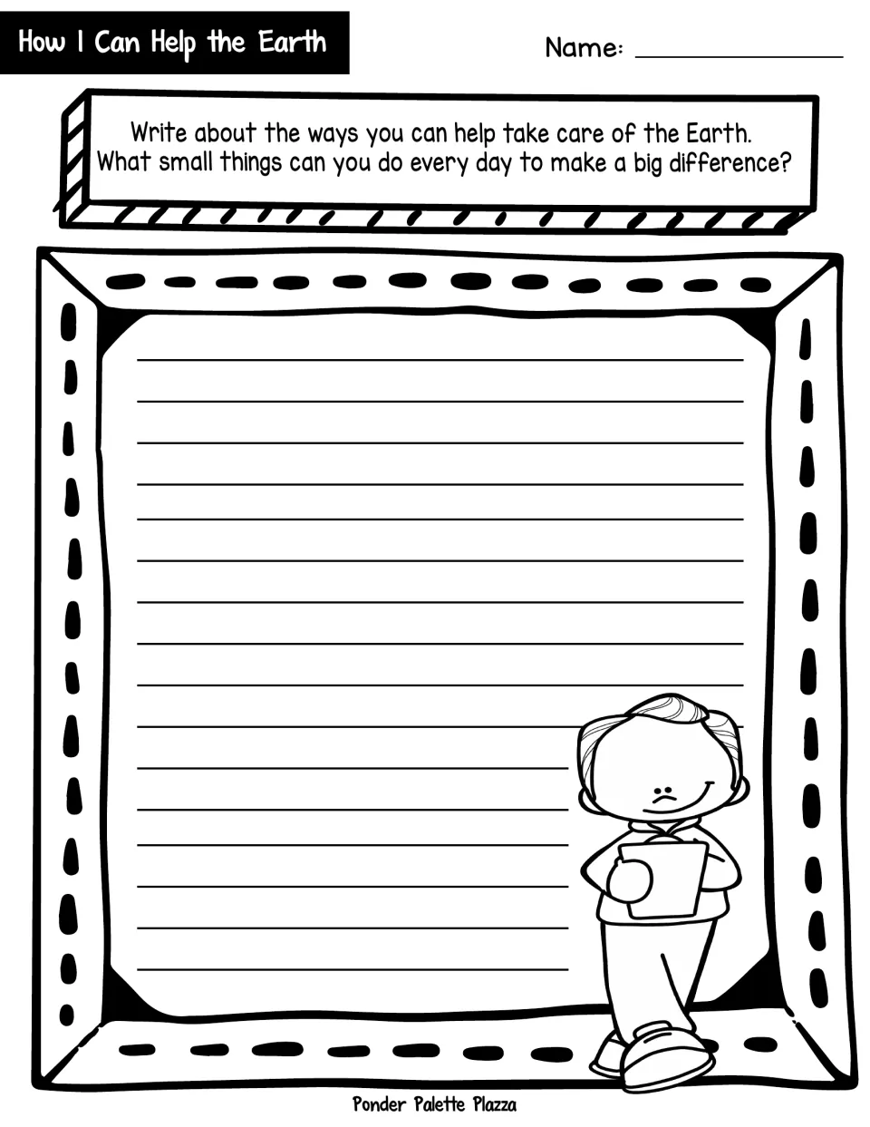 How I Can Help the Earth writing prompt asking students about small daily actions to take care of the planet.