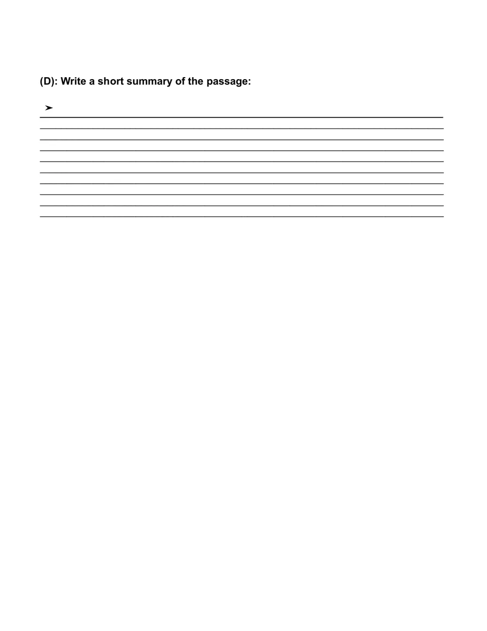 Rock cycle summary writing task asks students to write a short summary of the passage in section D