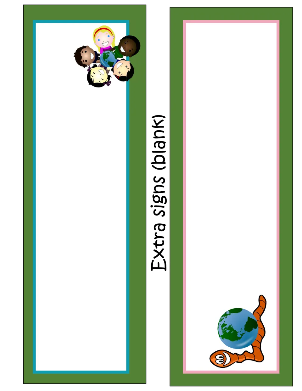 Two blank signs in the Earth-themed classroom decor packet, provided as extra signs alongside labeled ones