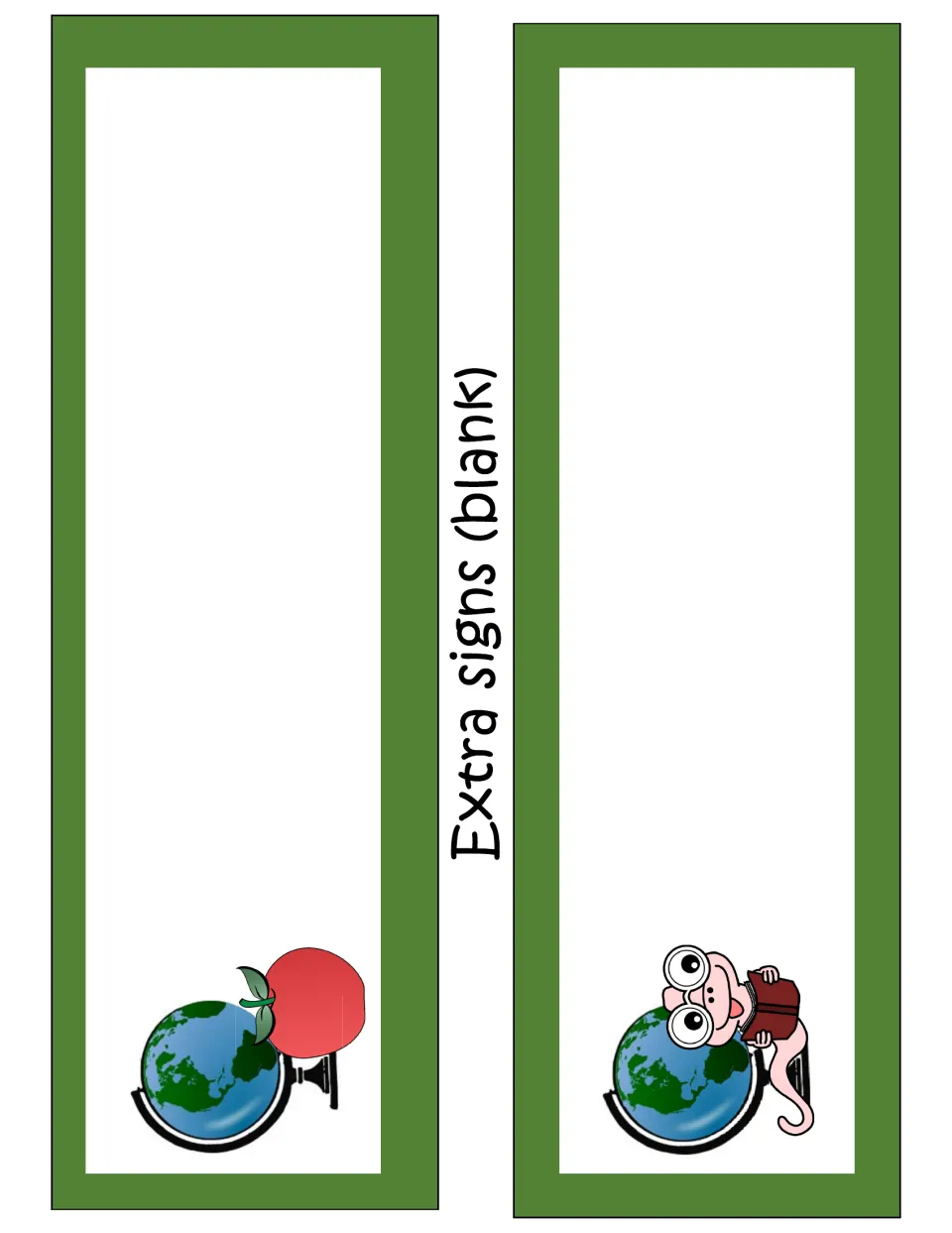 Second pair of blank signs in the Earth-themed classroom decor packet, continuing the extra classroom signs