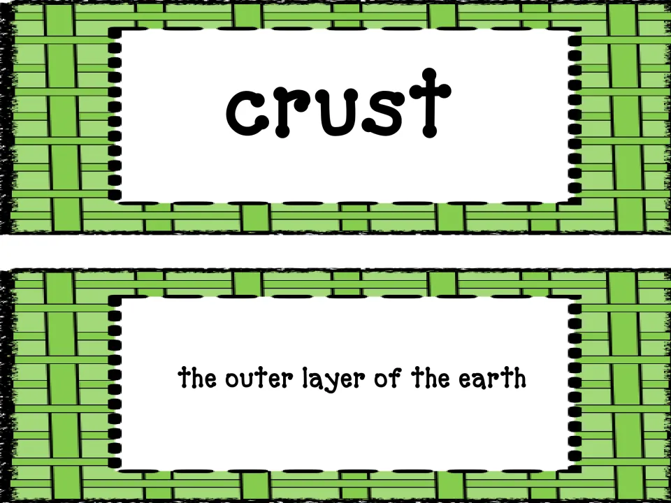 Earthquake vocabulary pair: crust, with its matching definition identifying it as the outer layer of Earth