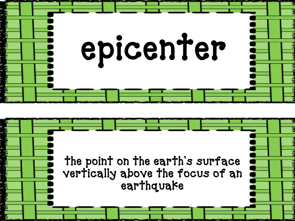 Earthquake vocabulary pair: epicenter, defined as the point on Earth's surface vertically above the focus