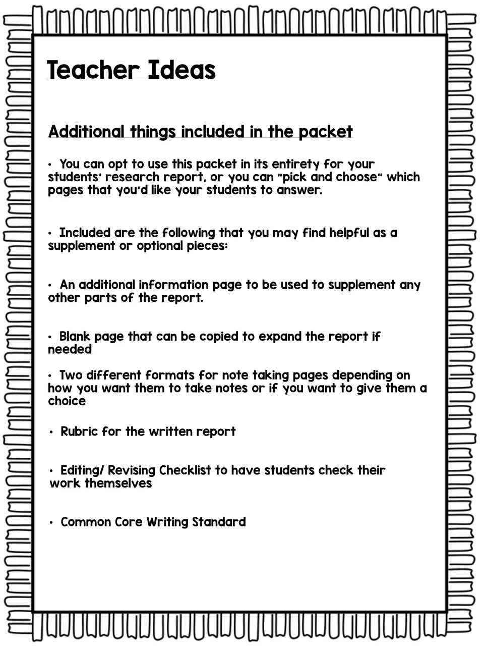 Teacher ideas for the earthquake report: pick-and-choose pages, note-taking formats, rubric and editing checklist