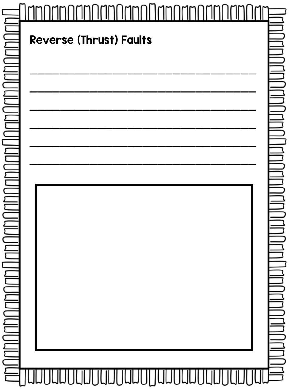 Reverse (thrust) faults: students describe this third fault type in writing and add their own illustration of it