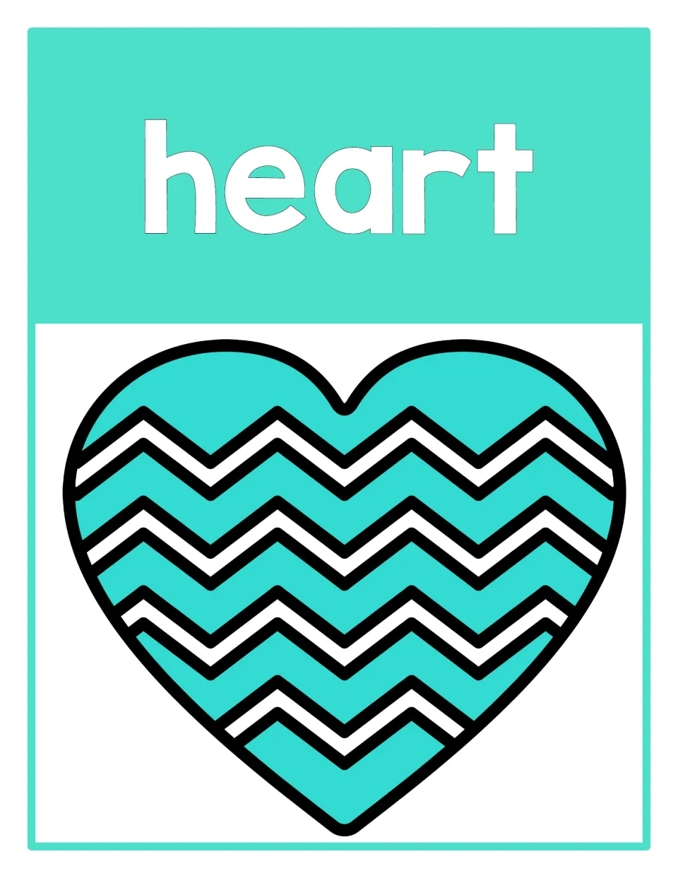 Easter shape poster labeled 'heart' shows a heart decorated with zigzag stripes for shape recognition.