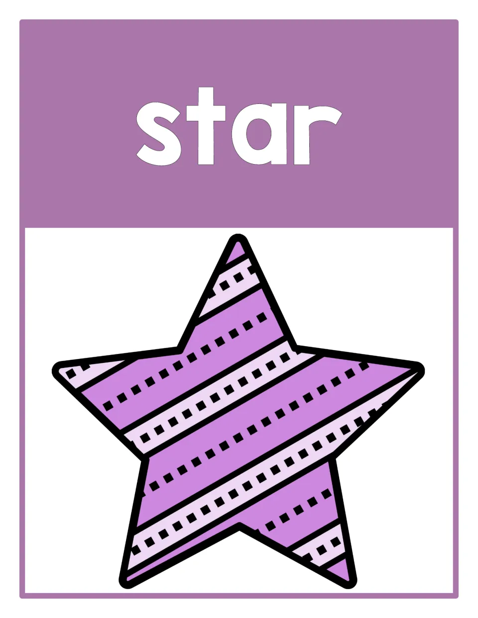 Easter shape poster labeled 'star' shows a purple five-pointed star decorated with an egg-inspired pattern.