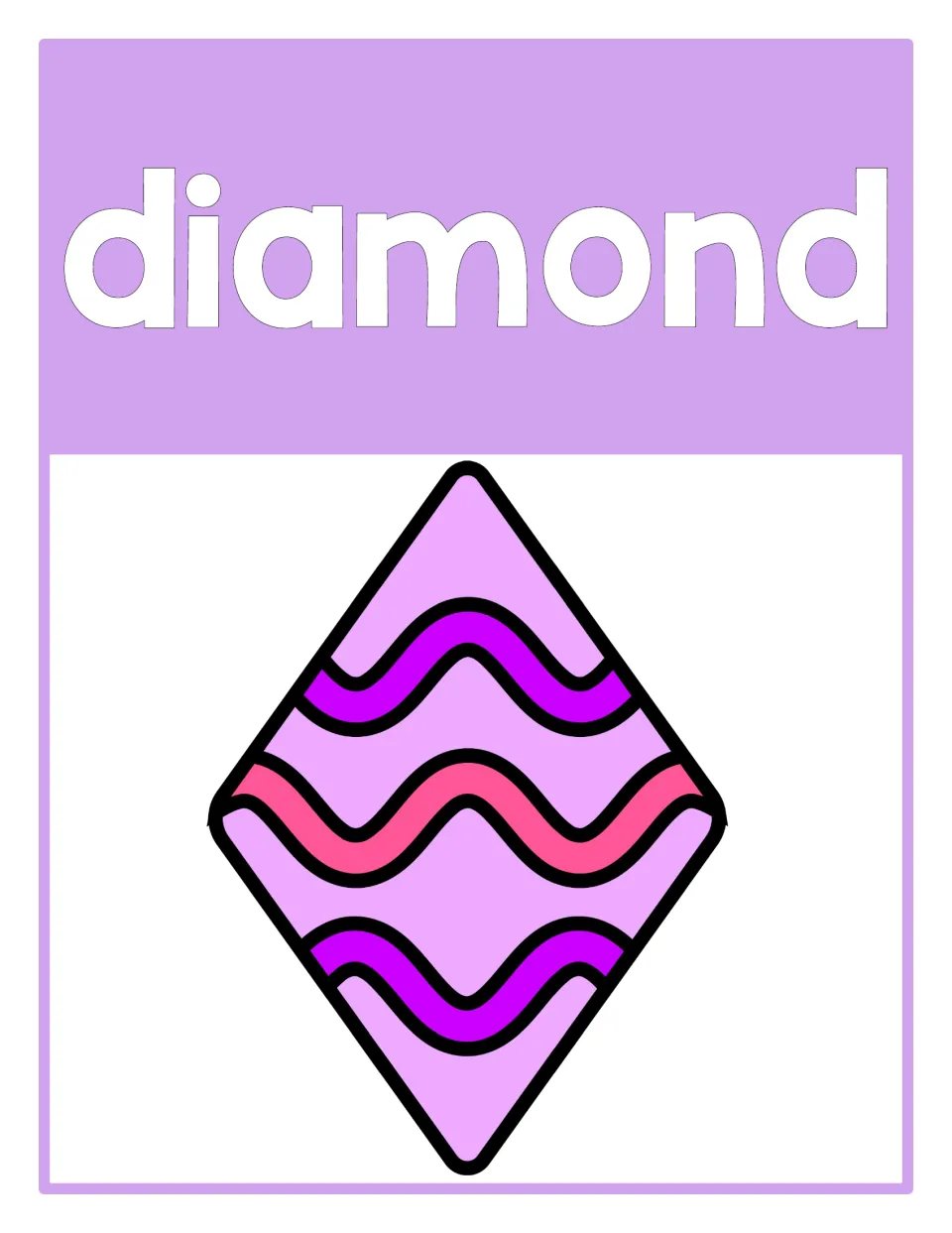 Easter shape poster labeled 'diamond' shows a purple diamond decorated like an egg with wavy stripes.
