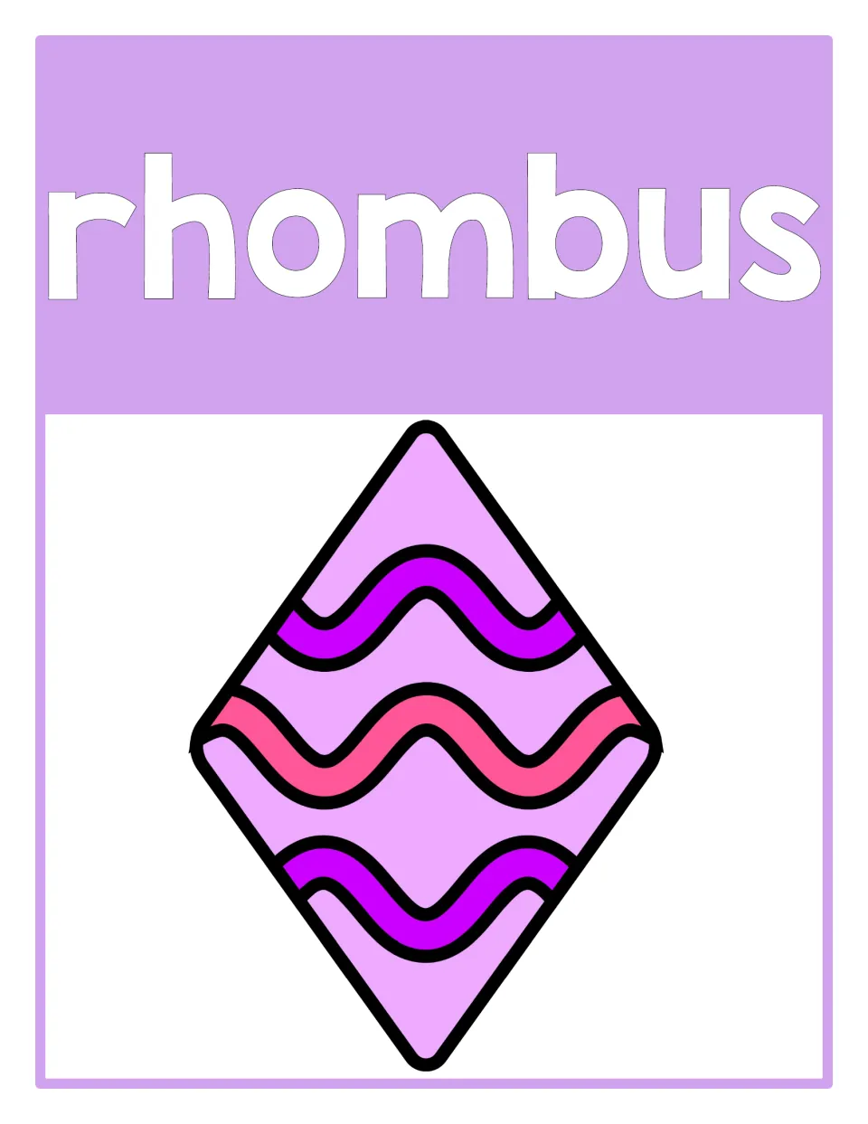Easter shape poster labeled 'rhombus' shows the same egg-patterned shape as the card labeled 'diamond'.