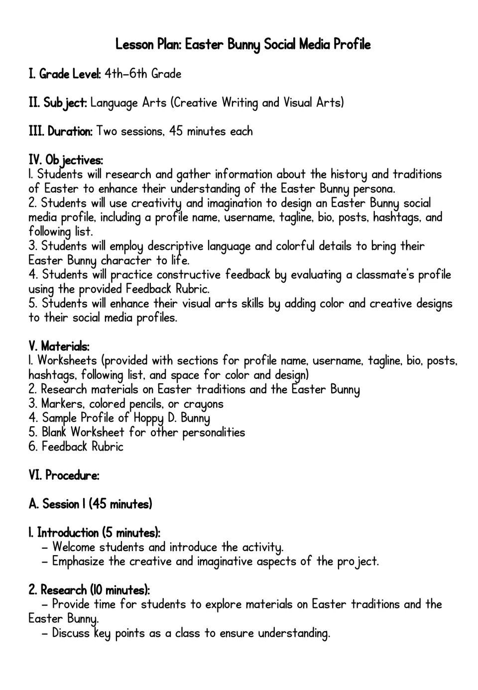 Lesson plan opening: grades 4–6, two 45-minute sessions, objectives, materials, and initial research steps