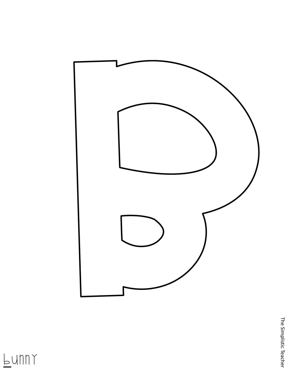 Letter template: large outlined capital B to trace and cut out, the first letter of the word 'bunny' on the door display