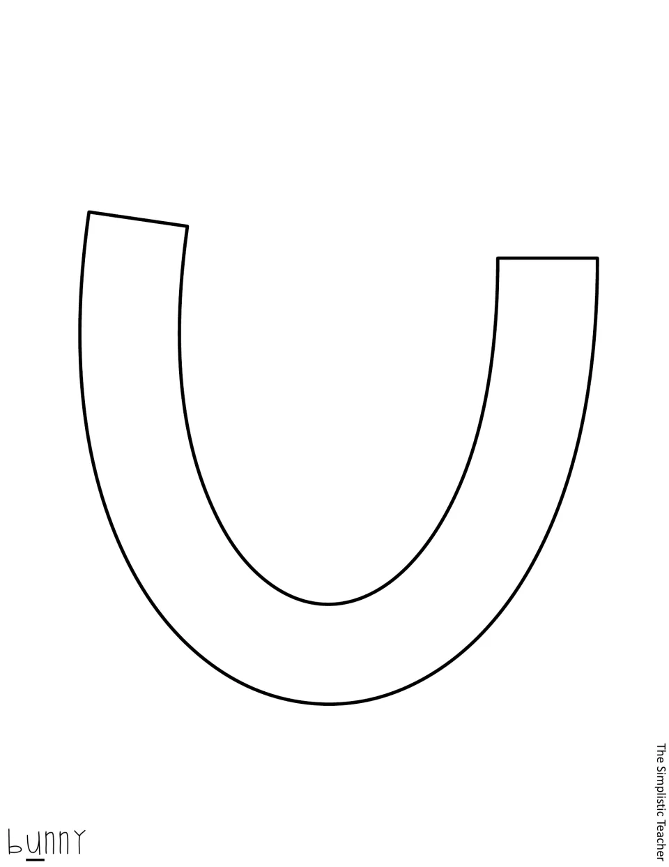 Letter template: large outlined lowercase u to cut out, the second letter of 'bunny' for the spring door lettering