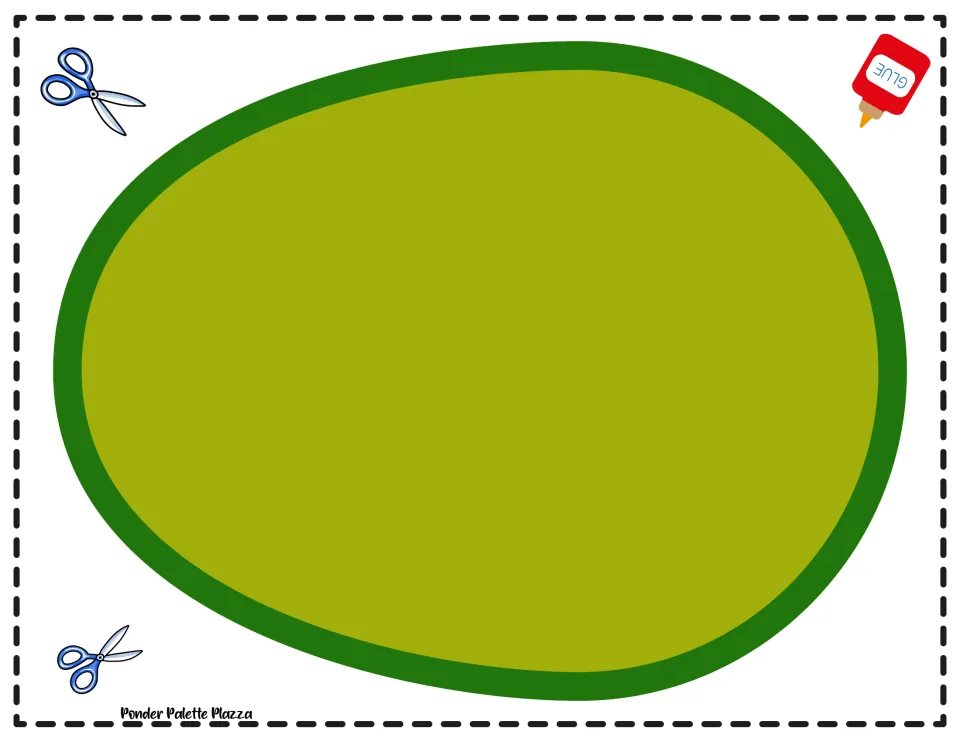 Easter egg base cut-out piece: a large plain green egg shape students cut out and decorate with the pattern pieces