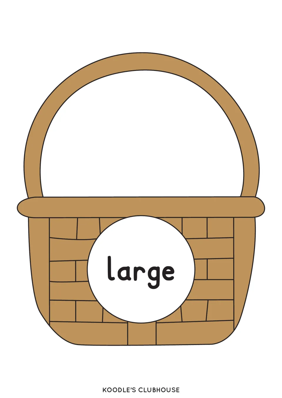 Basket mat labeled large for sorting the large egg counters during the Easter size-matching activity