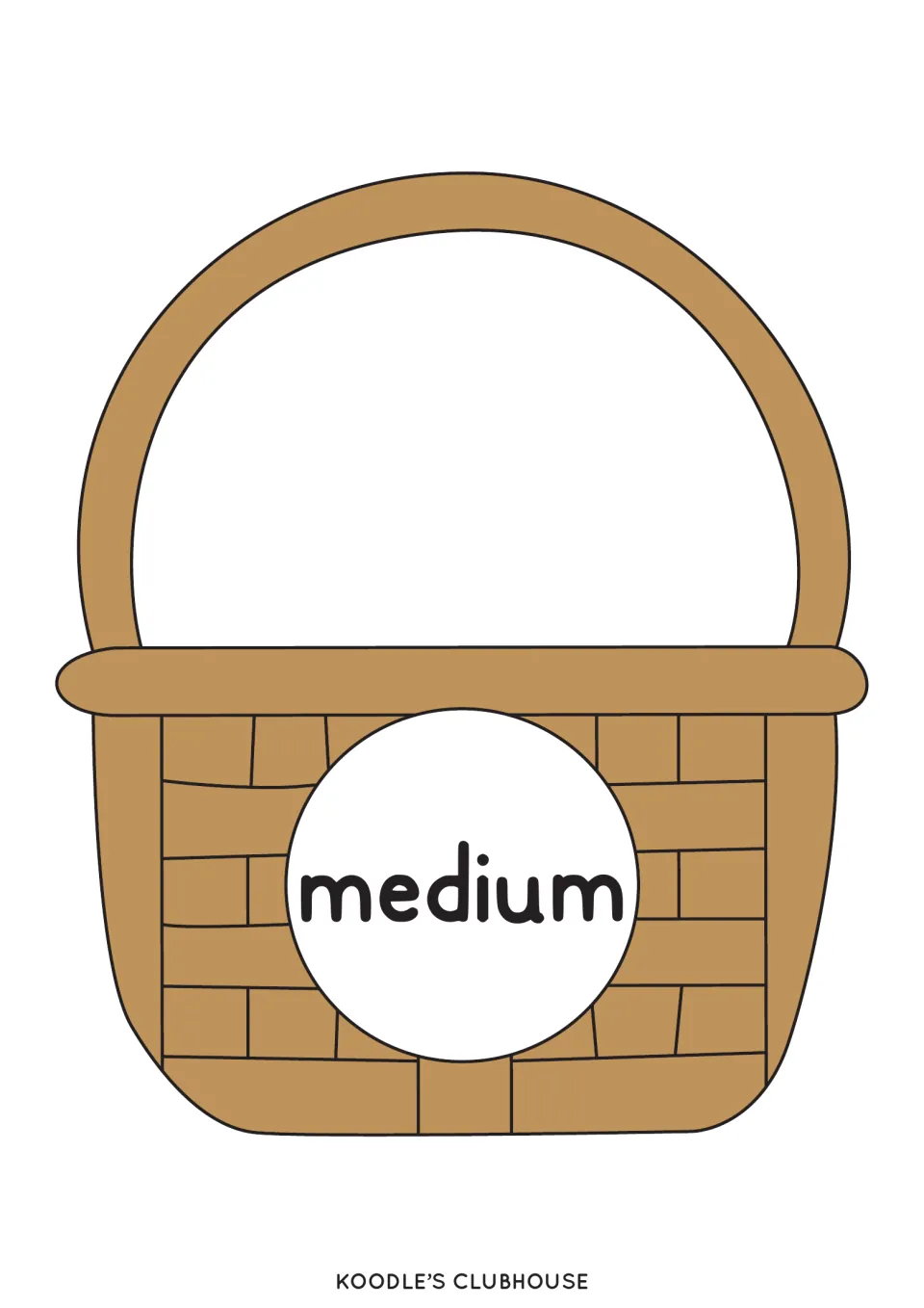 Basket mat labeled medium for sorting the medium egg counters during the Easter size-matching activity