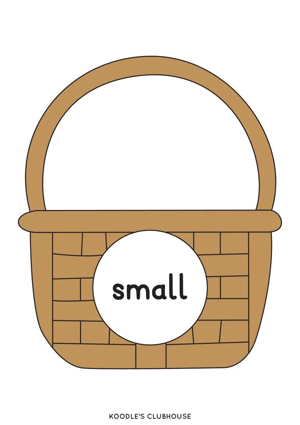Basket mat labeled small for sorting the small egg counters during the Easter size-matching activity