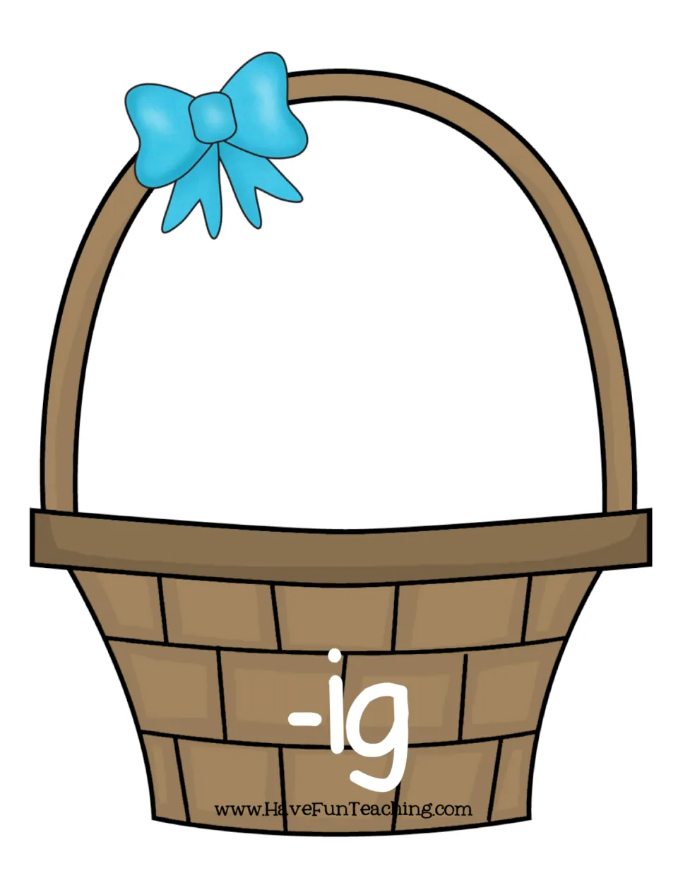 Easter basket sorting mat labeled -ig: students place the -ig word eggs into the basket to collect the word family