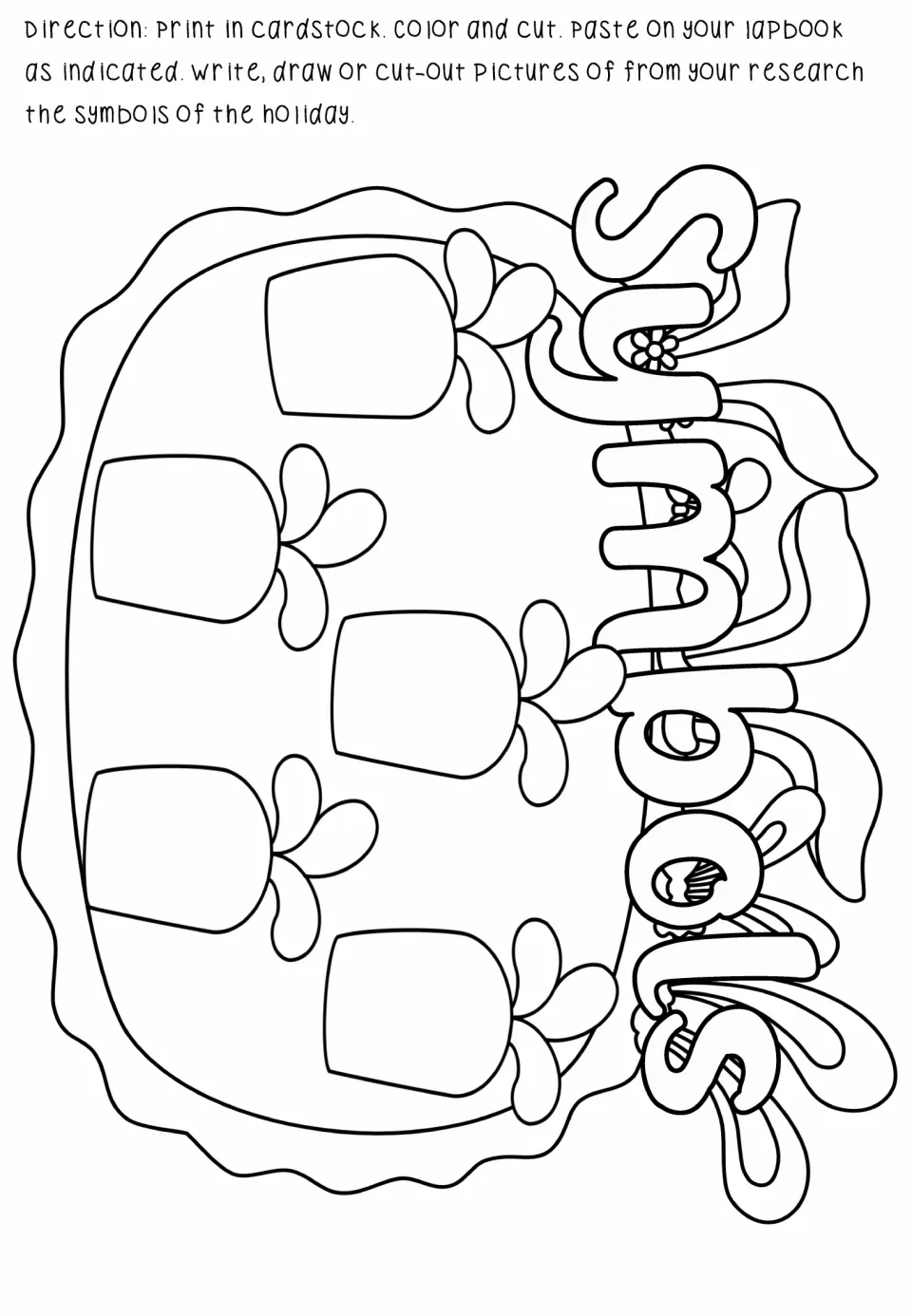 Easter lapbook Symbols piece has five carrot shapes for writing, drawing, or adding researched holiday pictures