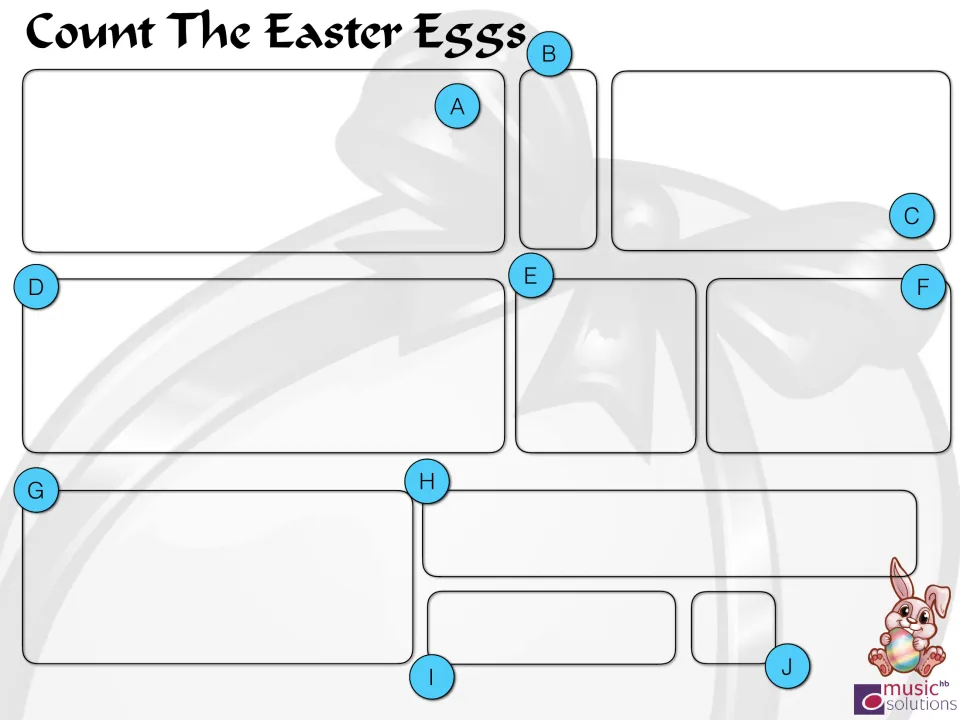 Count The Easter Eggs blank version: the lettered spaces A to J appear with no eggs shown