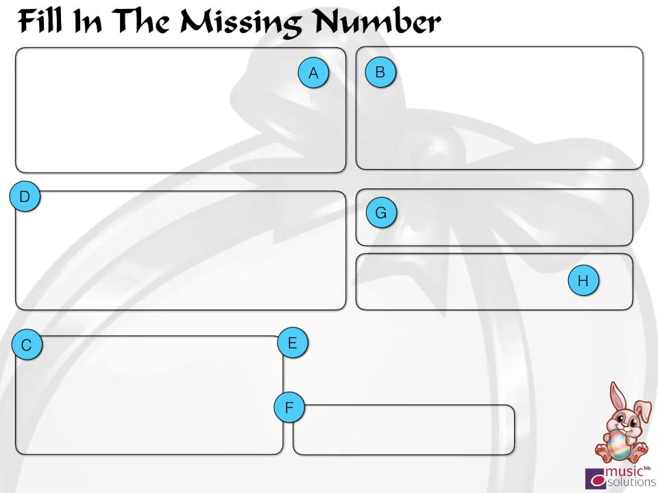 Fill In The Missing Number blank version: lettered A to H spaces with the chicks and their number sequences removed
