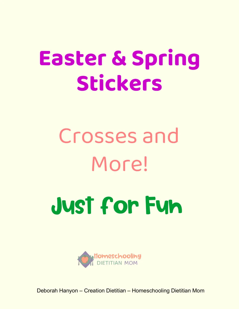 Cover of the Easter craft resource, titled “Easter & Spring Stickers,” with “Crosses and More!”