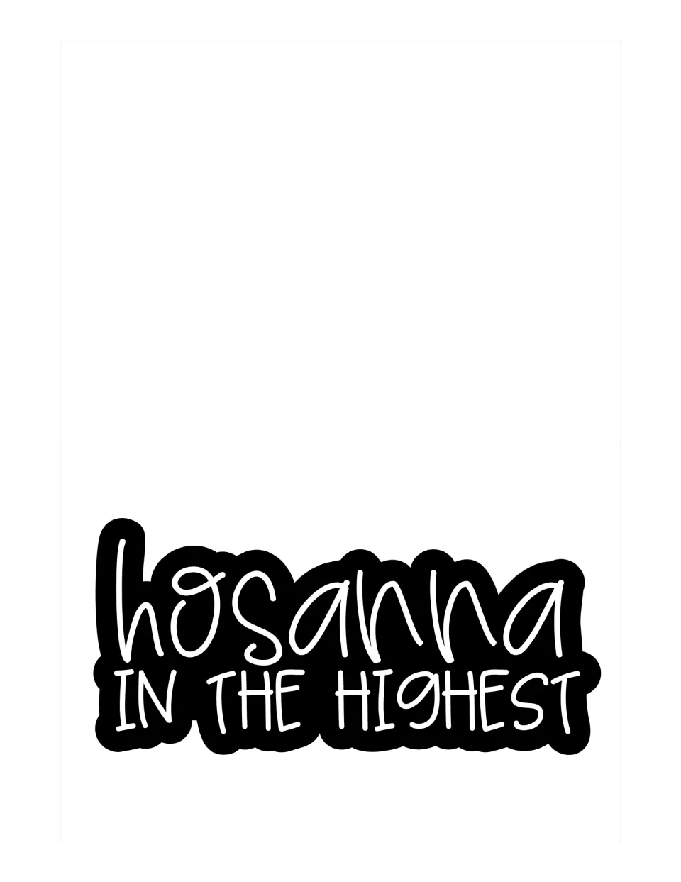 First large single-sticker page in the Easter craft resource, reading “hosanna IN THE HIGHEST”