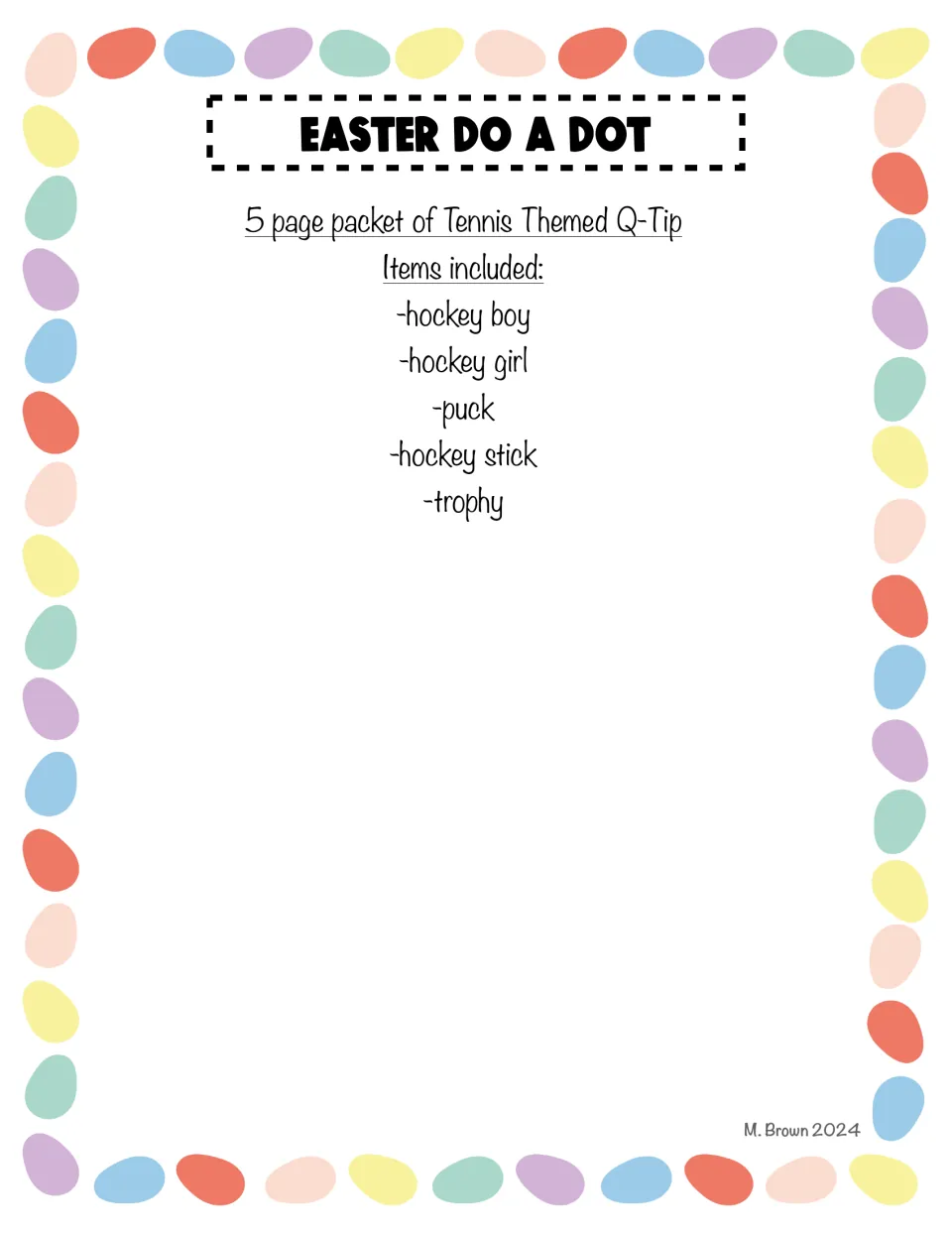 Cover headed 'Easter Do a Dot' with an introductory list that names tennis and hockey instead of Easter