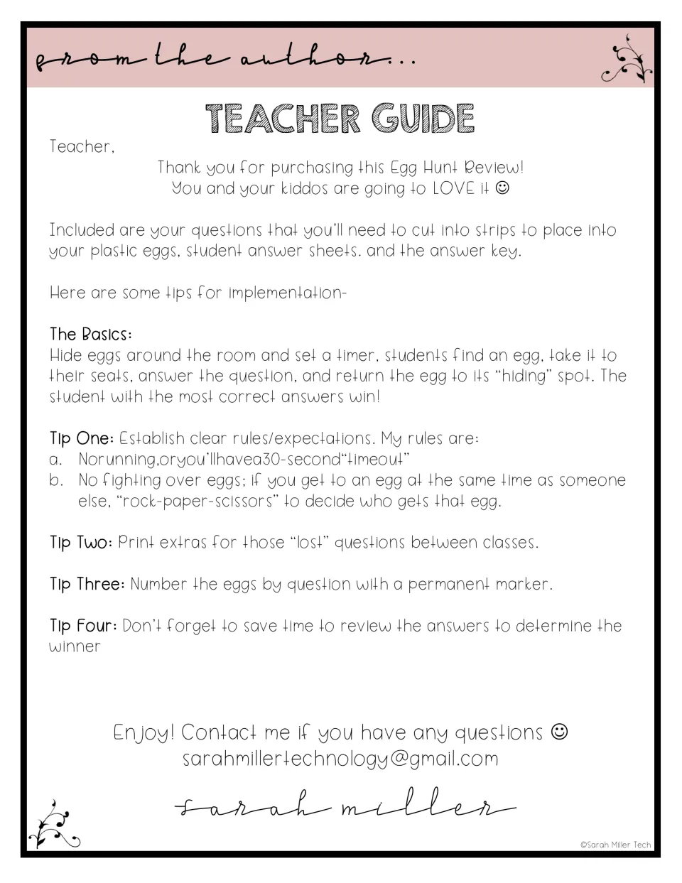 Teacher guide for the egg-hunt review: preparing question strips, hiding eggs, setting rules and scoring