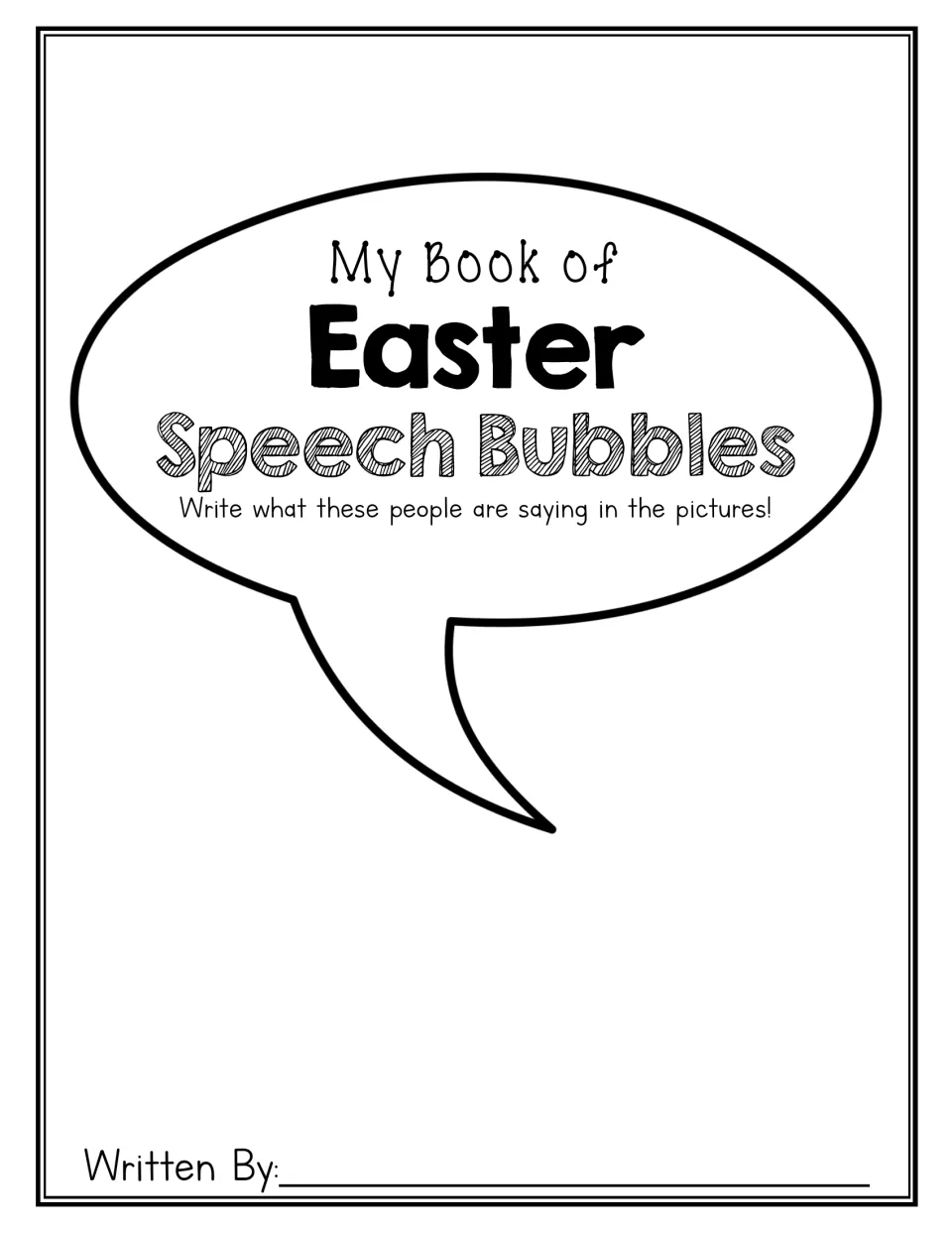 Student book cover titled My Book of Easter Speech Bubbles, with a place to write the author's name