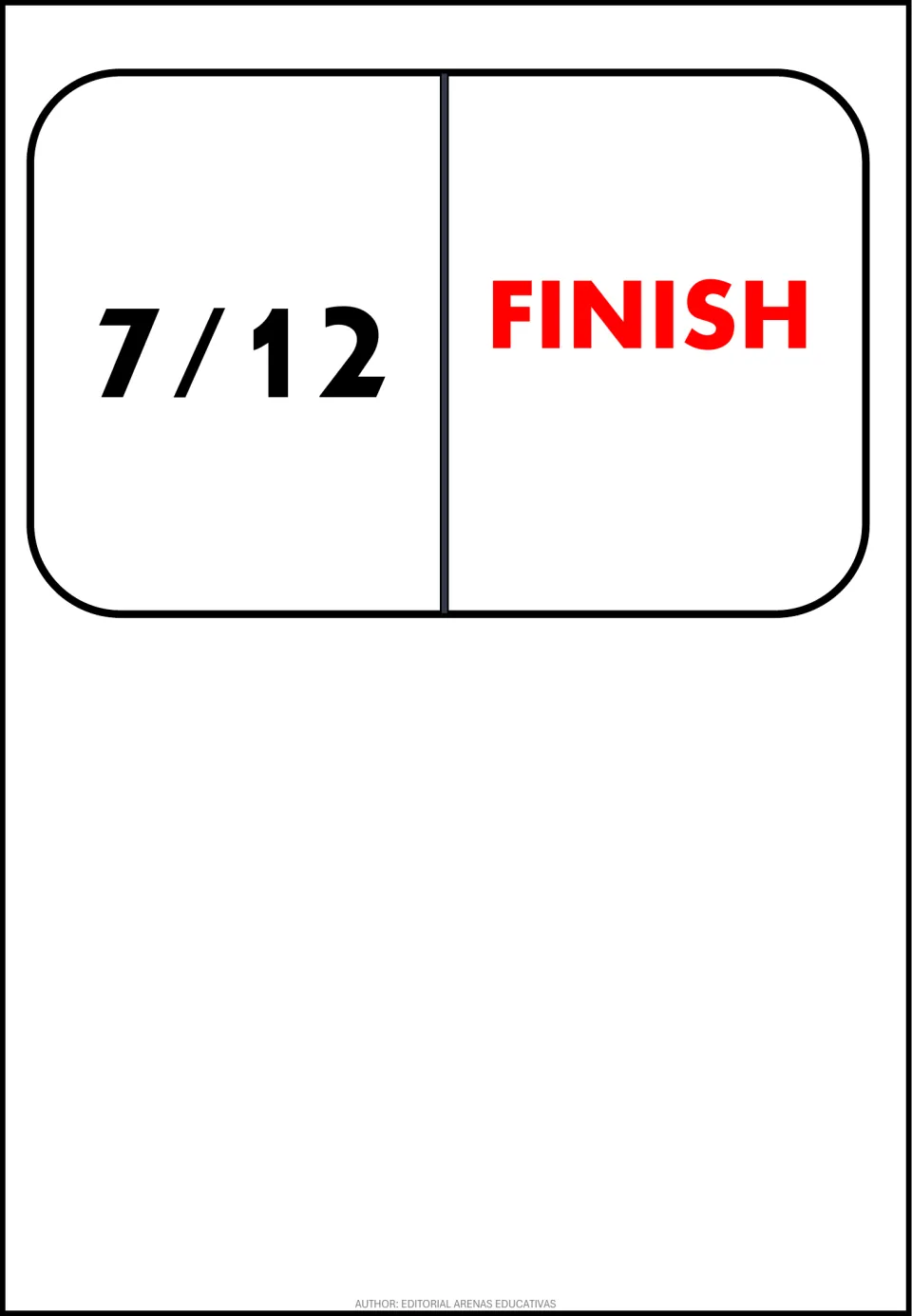 Final fraction domino card: a 7/12 tile joined to a FINISH end, closing the chain of fraction-to-circle matches