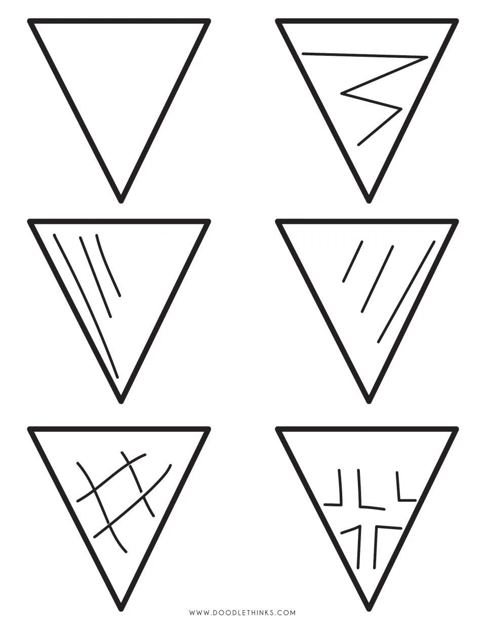 Black and white triangle cone cut-outs: six blank cones with line patterns that students color before gluing scoops on