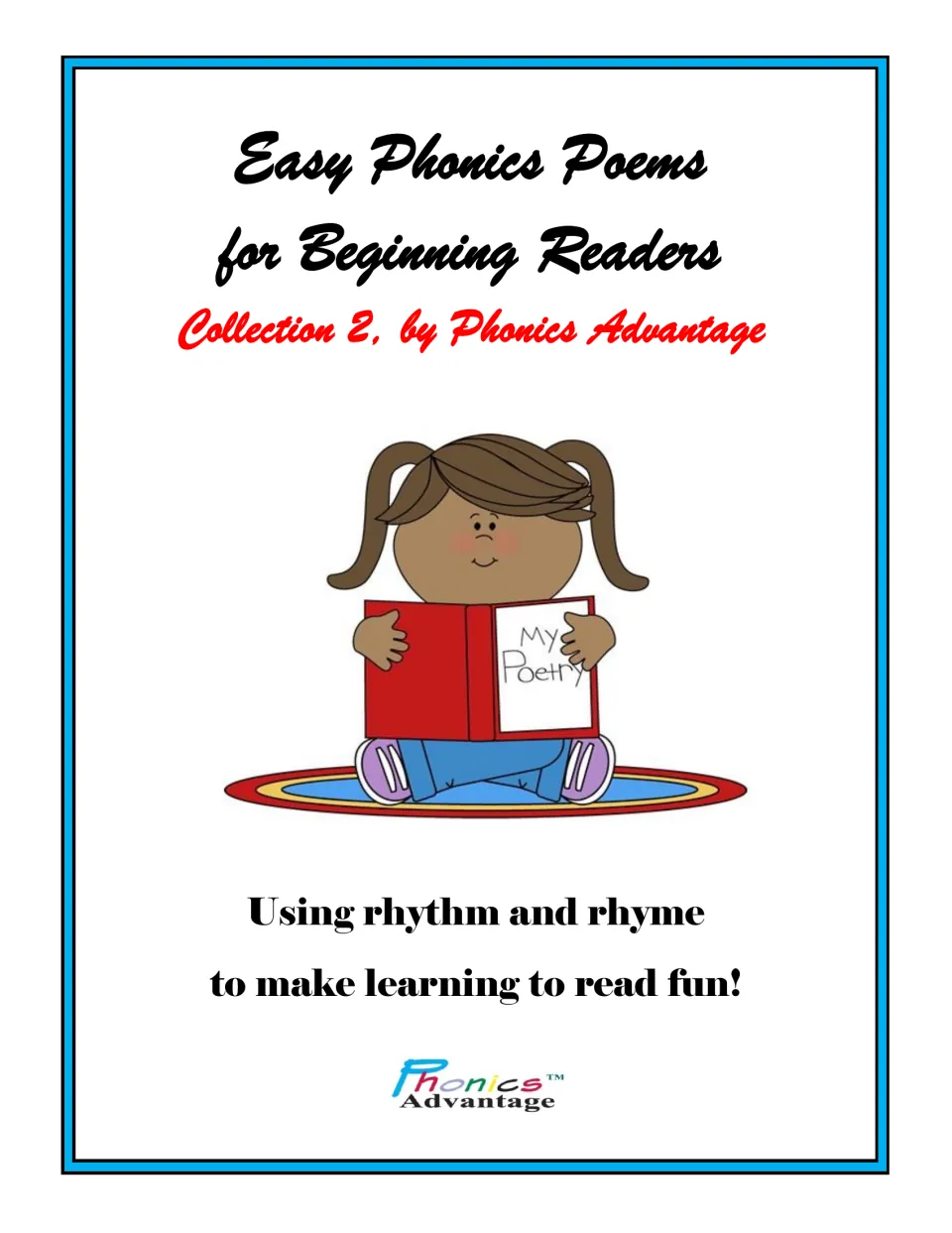 Cover of Easy Phonics Poems for Beginning Readers, Collection 2, featuring a child reading a poetry book