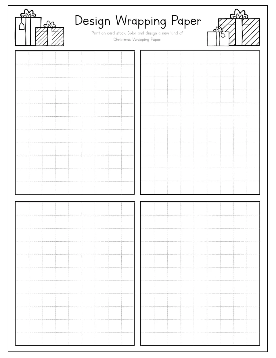 Design Wrapping Paper, four-design version: students create four different Christmas gift wrap patterns on one sheet