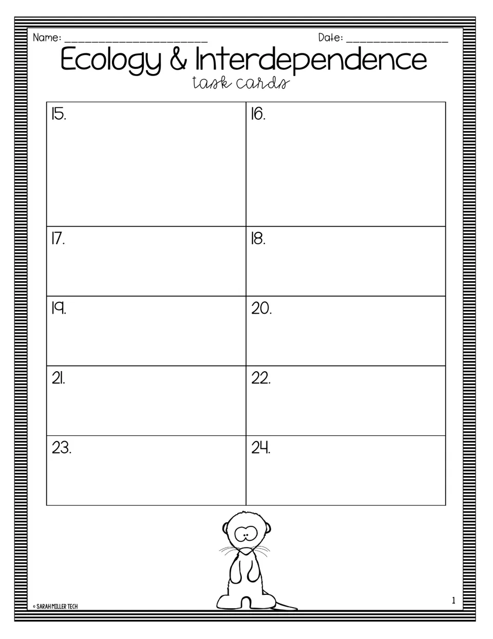 Student recording sheet for task cards 15-24, where students write their responses to the second half of the card set