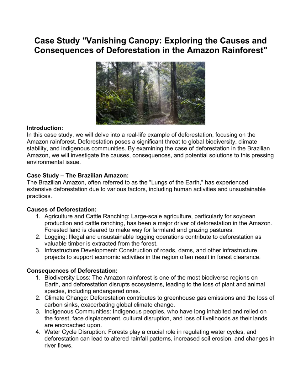Vanishing Canopy reading on Amazon deforestation: students read about causes like cattle ranching and loss of biodiversity