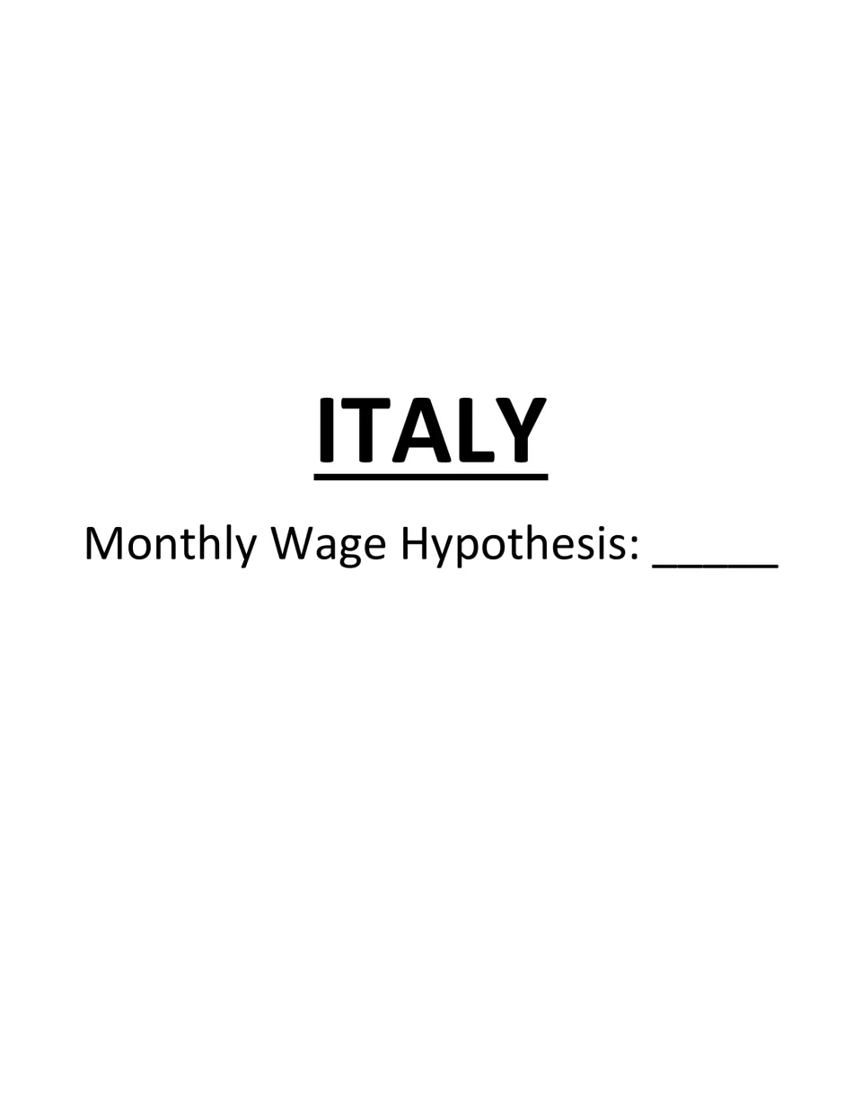Italy hypothesis page asks students to predict a monthly wage before revealing the country's wage answer
