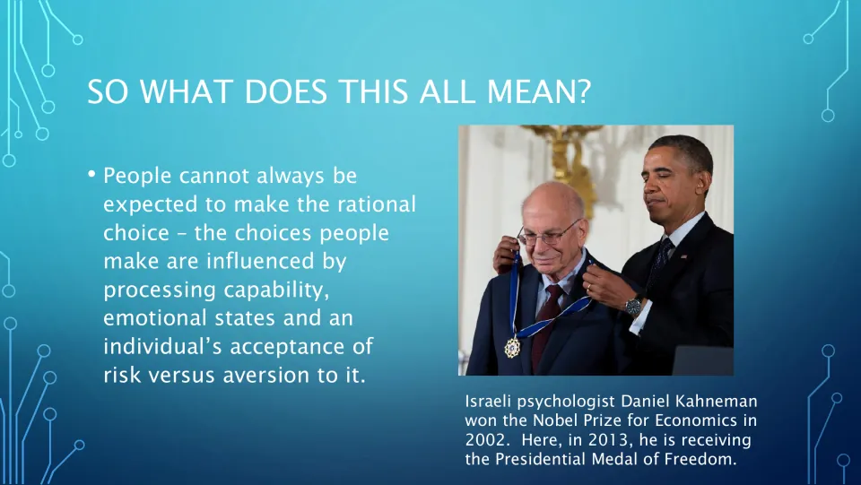 So what does this all mean: processing, emotion and risk shape choices; photo of Daniel Kahneman receiving a medal