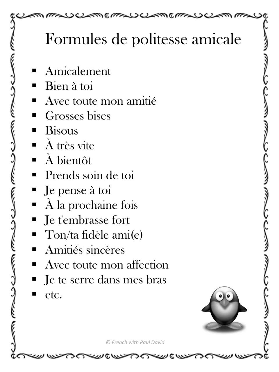 Formules de politesse amicale: 15 French sign-off phrases for friendly letters, such as Bisous and À bientôt