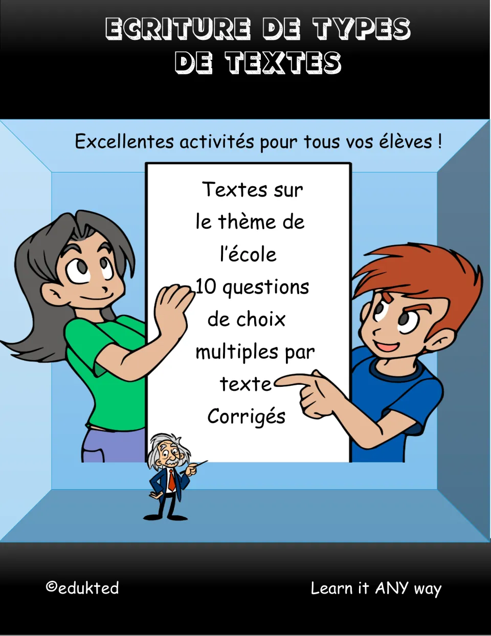 French writing workbook cover headed Écriture de types de textes (Writing Different Types of Texts)