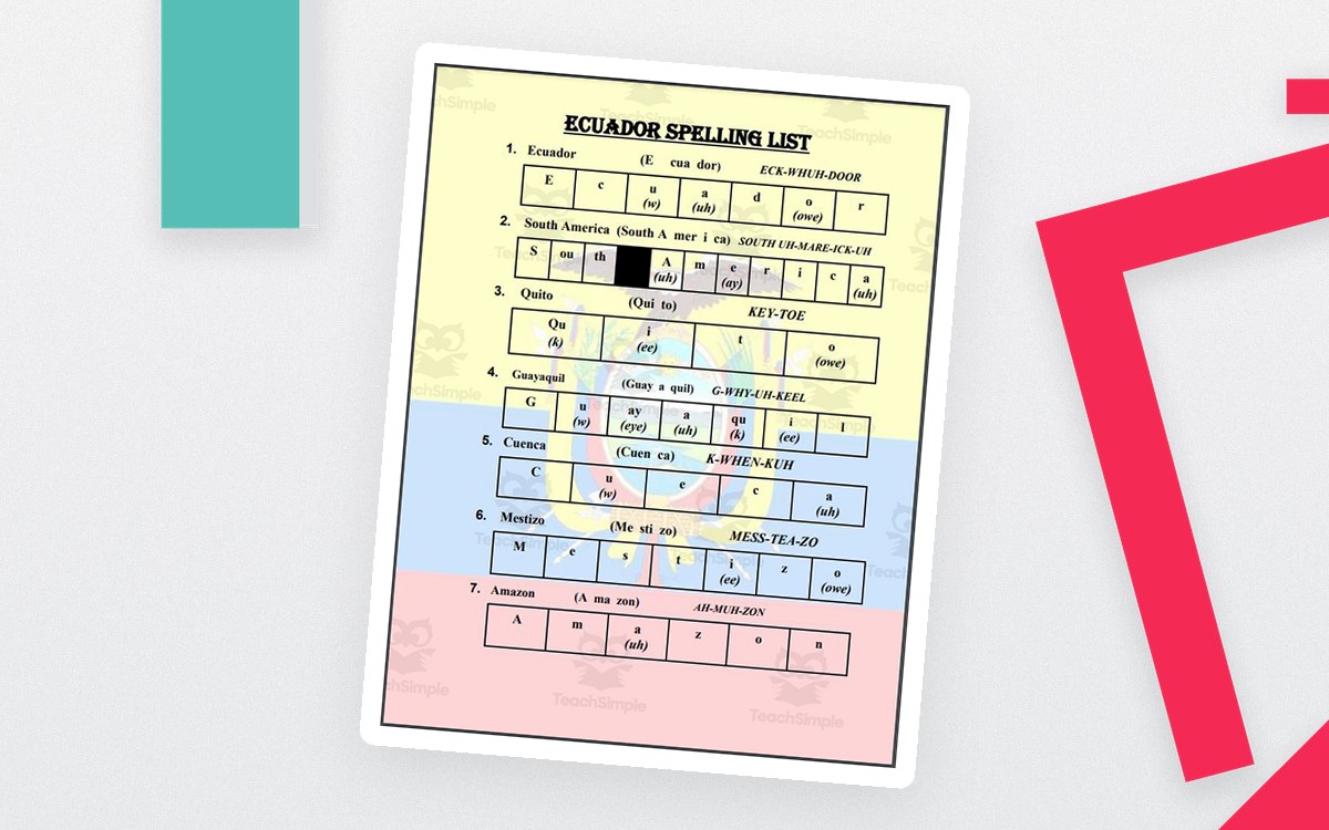 Ecuador Spelling List preview