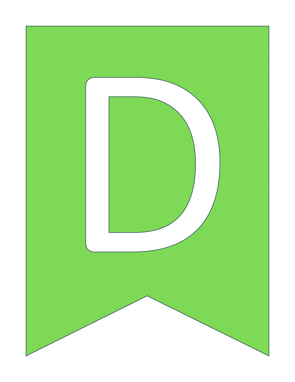 Uppercase letter D banner slide, one of 52 alphabet letters for a bulletin board or classroom banner.