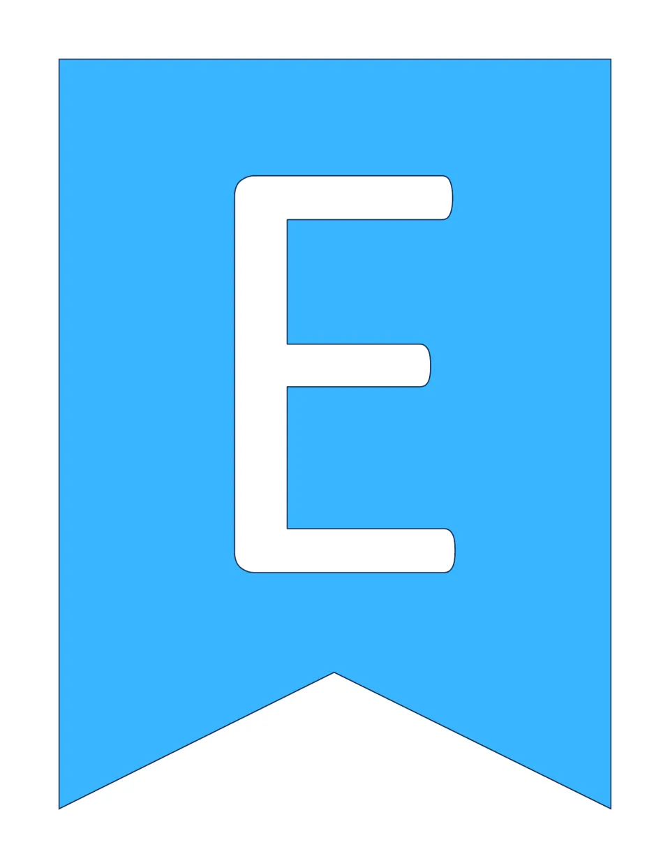 Uppercase letter E banner slide, one of 52 alphabet letters for a bulletin board or classroom banner.