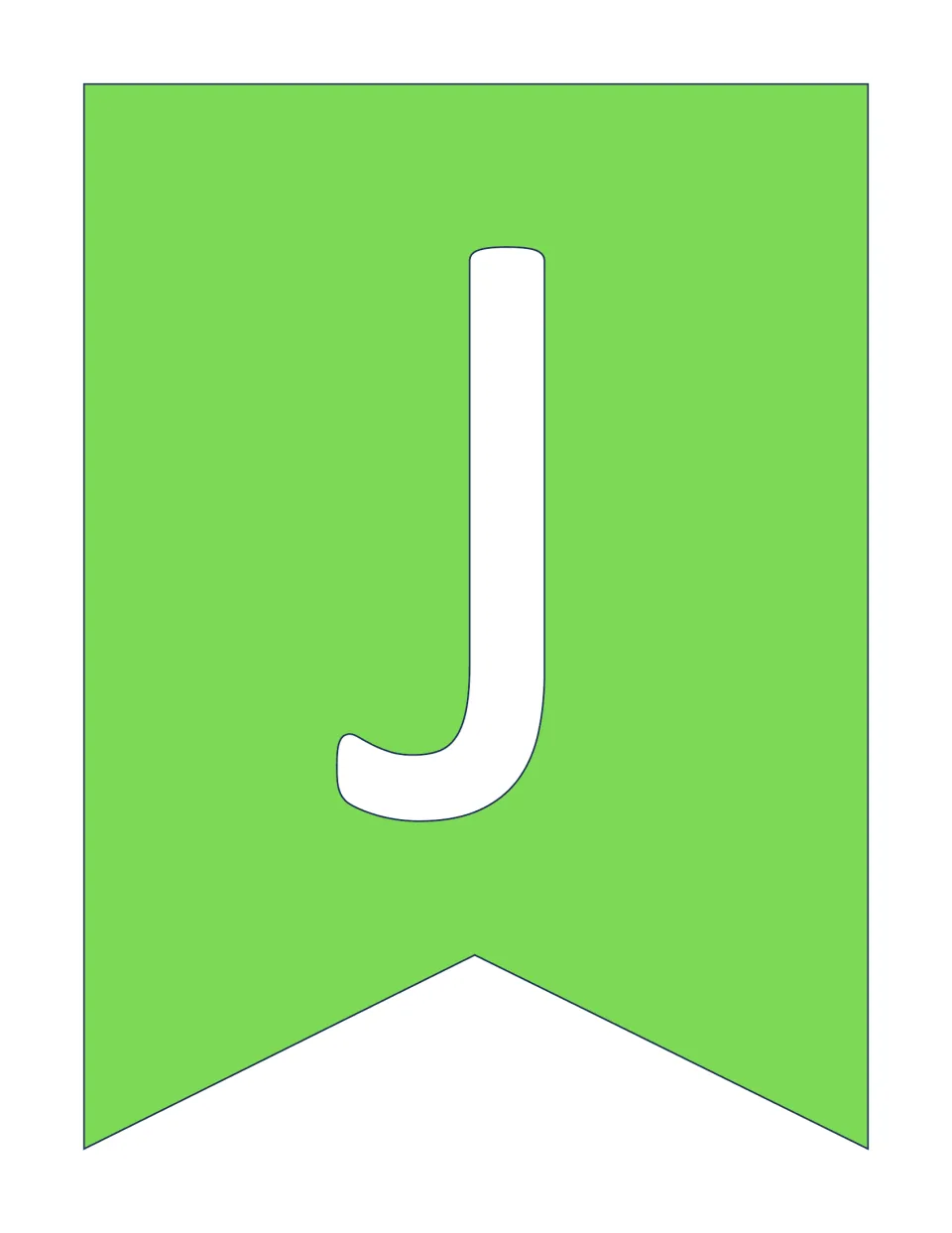Uppercase letter J banner slide, one of 52 alphabet letters for a bulletin board or classroom banner.