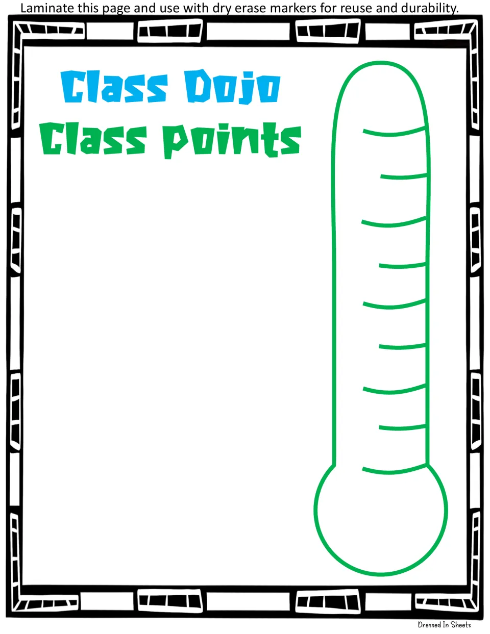 Class Points thermometer tracker without monster art, meant to be laminated and filled in as the class earns points
