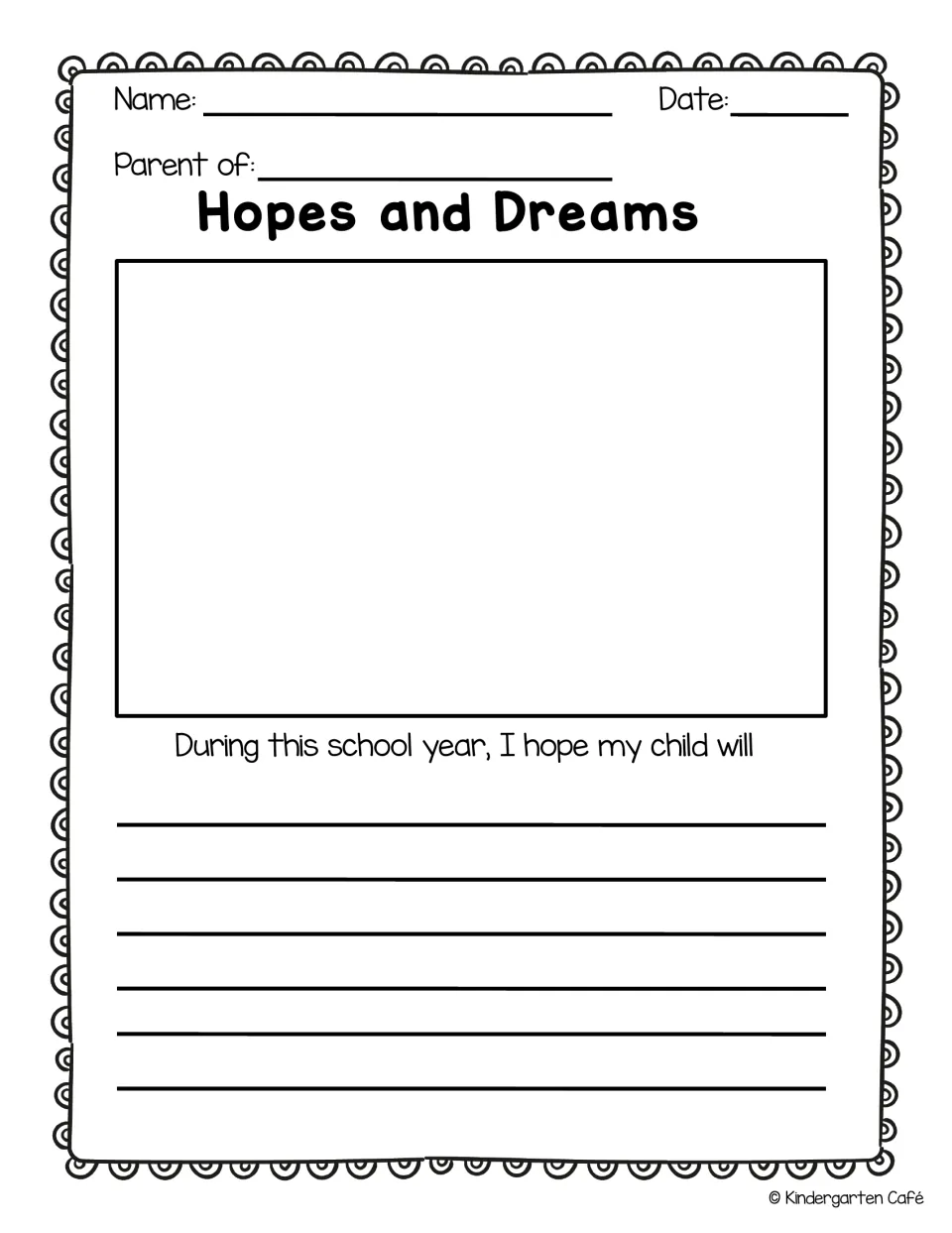 Hopes and Dreams parent response form asks families to complete 'During this school year, I hope my child will'