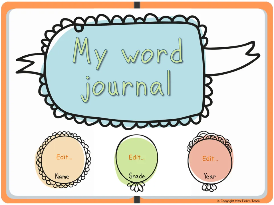 Fourth digital vocabulary journal cover option, titled 'My word journal,' with Name, Grade, and Year