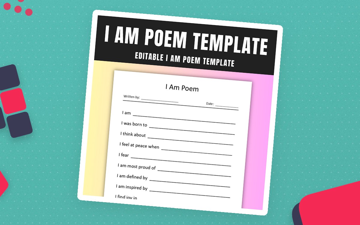 I Am Poem Template cover showing a lined poem page with first-person sentence starters.