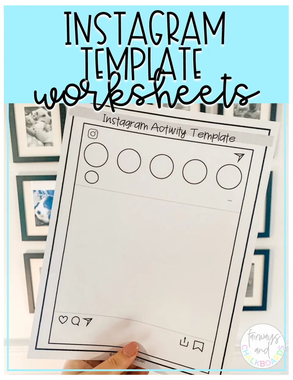 Cover of the Instagram template worksheets resource, showing a printed blank activity template held up